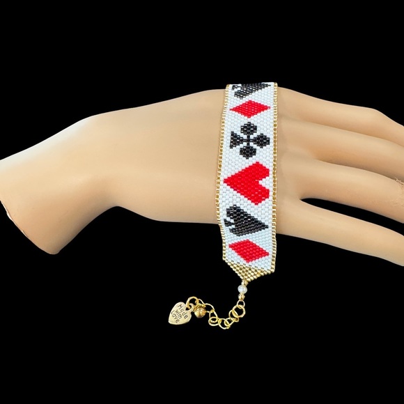 Hand crafted beaded Playing Card Motif Cuff Bracelet - Picture 10 of 10